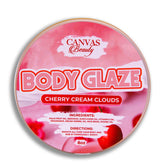 Canvas Beauty Body Glaze Cherry Cream Clouds jar showing glossy hydration on label