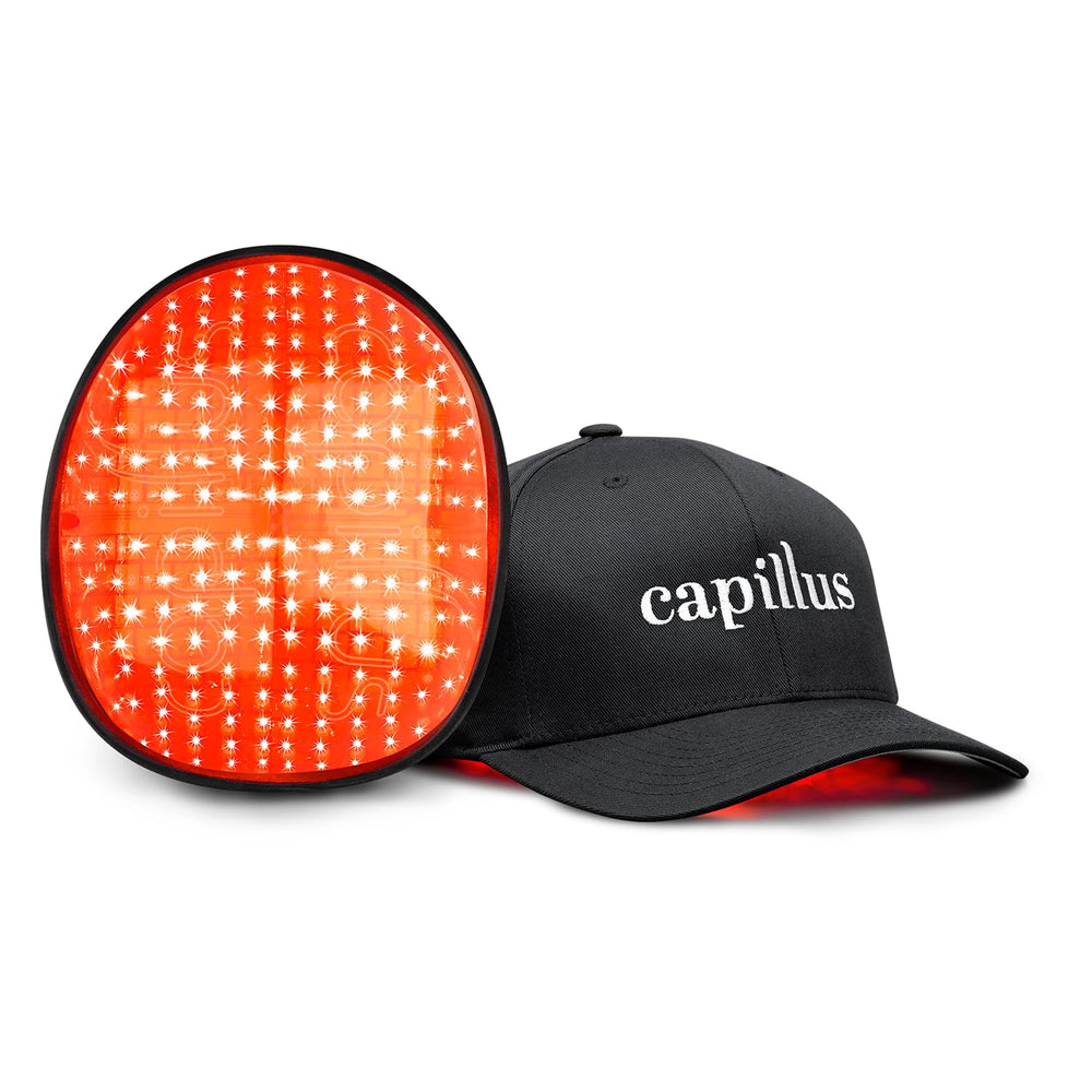 Capillus Plus in-use cap for at-home hair growth support
