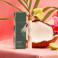 Capri Blue Coconut Santal Flora close-up cap, luxe design detail.