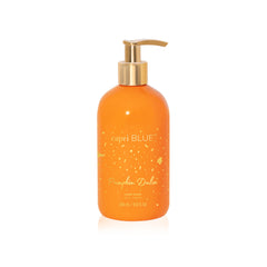 Capri Blue Pumpkin Dulce bottle on the counter highlights warm, inviting hand care.