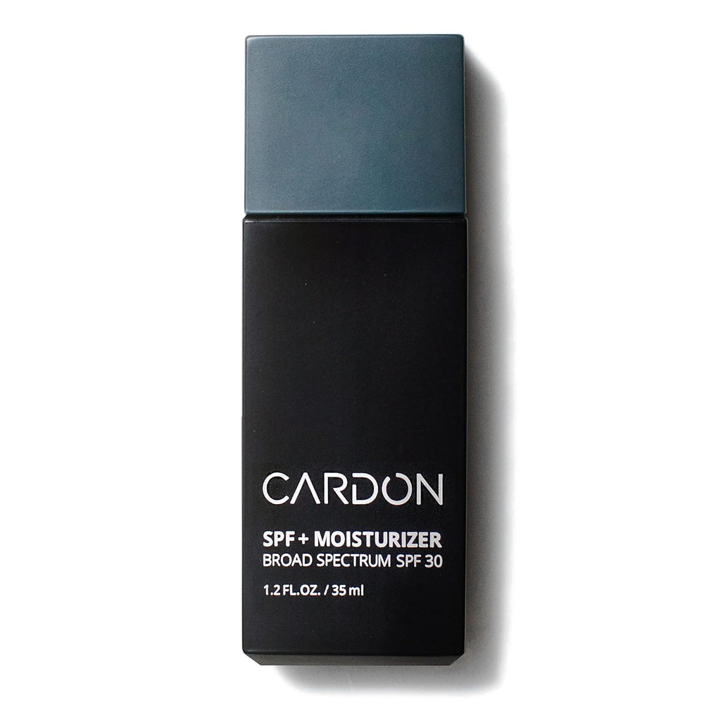 Cardon men’s SPF 30 face bottle demonstrating lightweight hydration and sun protection.