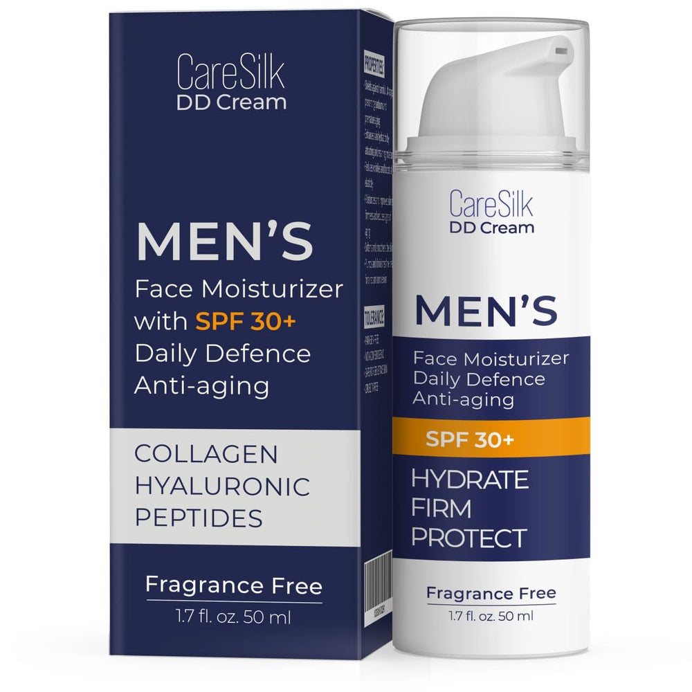 CARESILK DD Cream bottle with SPF 30 for men provides daily hydration.