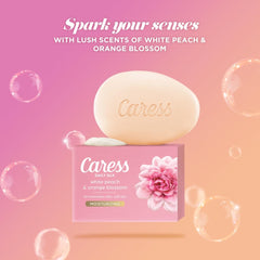 Caress packaging displays a three-bar pack for home or travel.