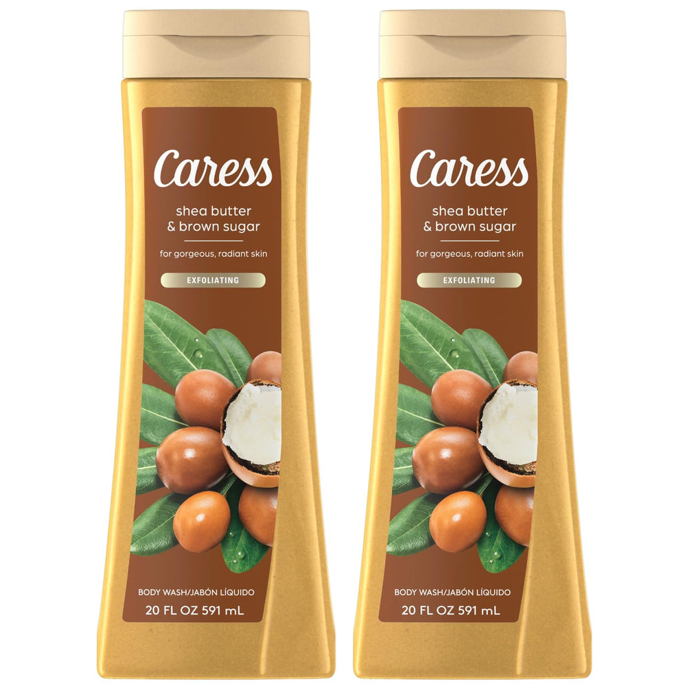 Caress Body Wash bottle with shea butter and brown sugar for moisturized skin.