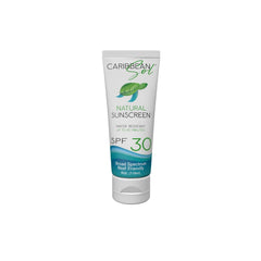 Caribbean Sol SPF30 bottle provides mineral protection outdoors.