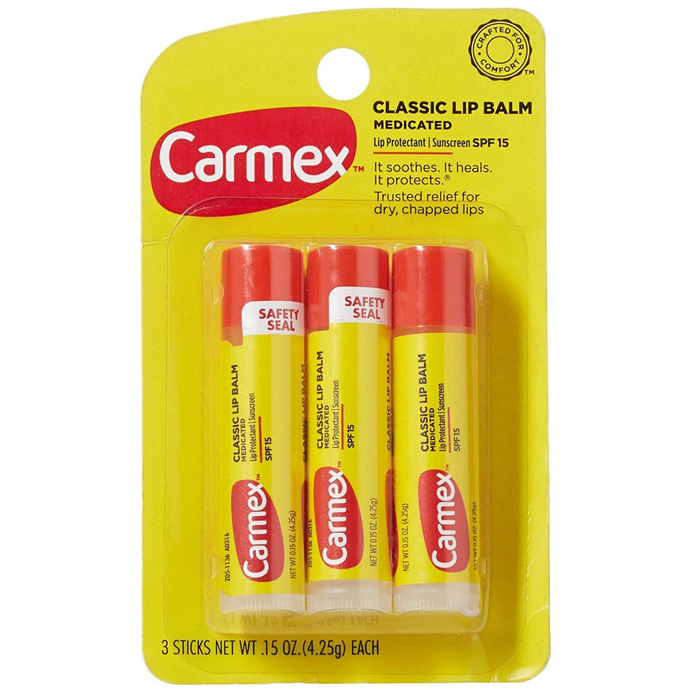 Carmex Classic Lip Balm original tube showing cooling moisture for lips