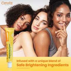 Face application of CAROTÏS Brightening Cream reveals even-toned glow.