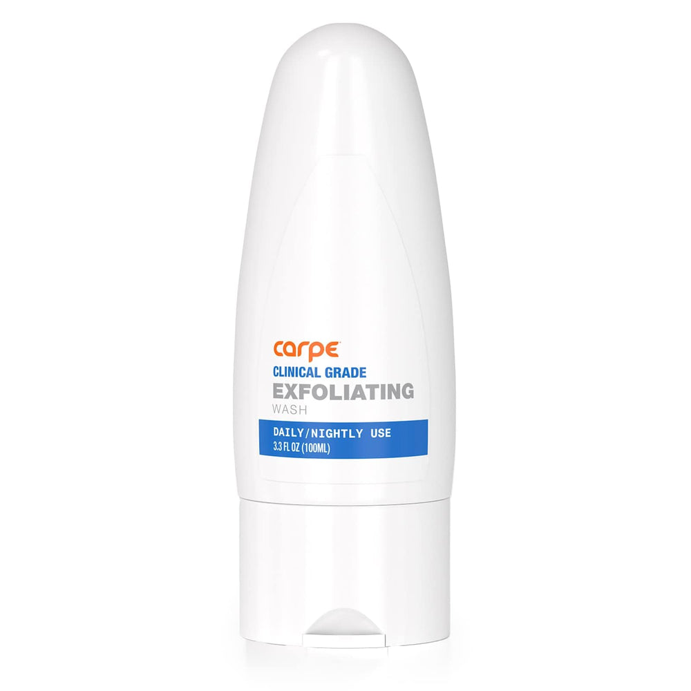 Carpe exfoliating underarm scrub bottle with refreshing mint scent for lasting freshness.