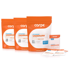 Carpe on-the-go wipes pack three boxes for effortless travel sweat relief.