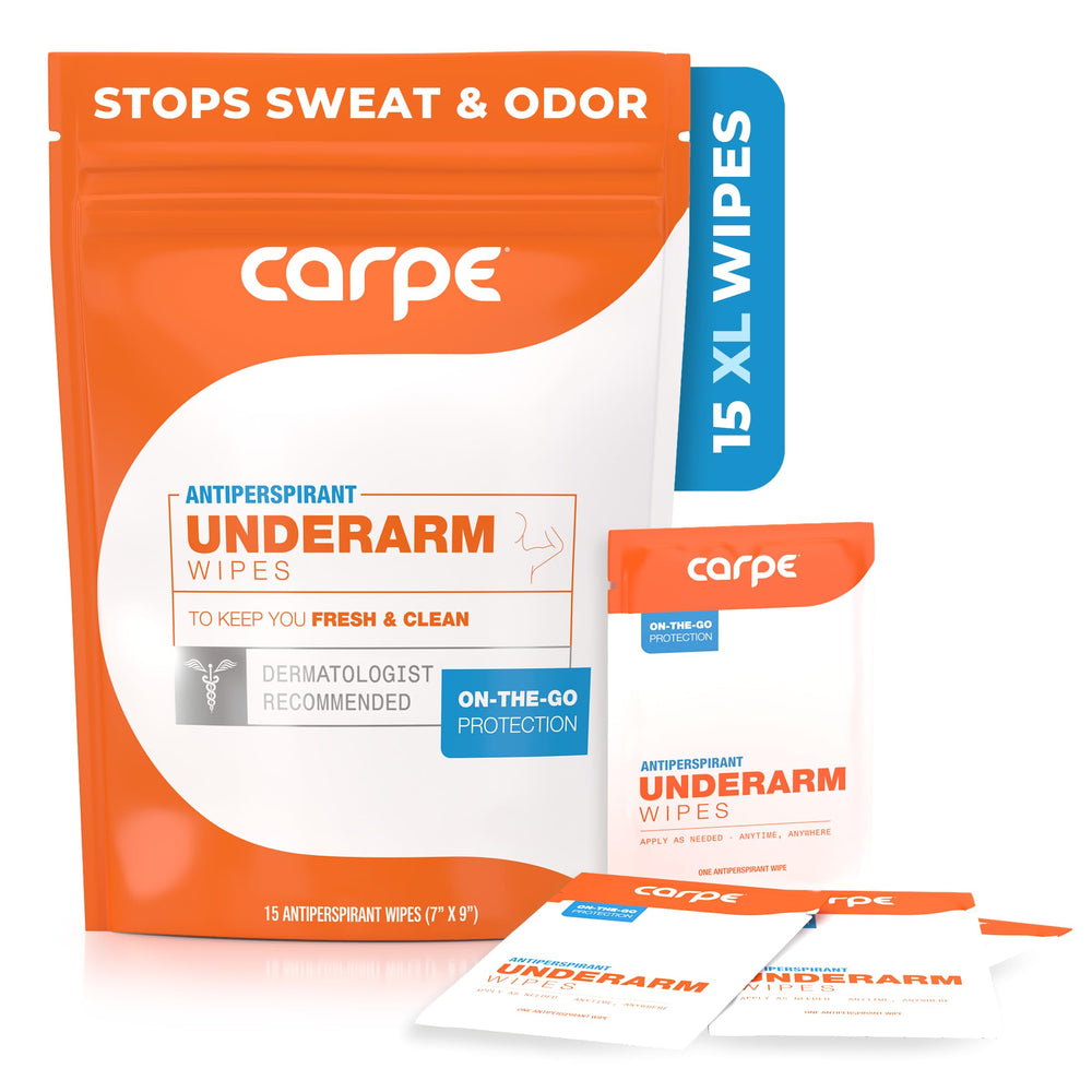 Carpe On-The-Go Wipes pack shot for travel-friendly relief and quick refresh.