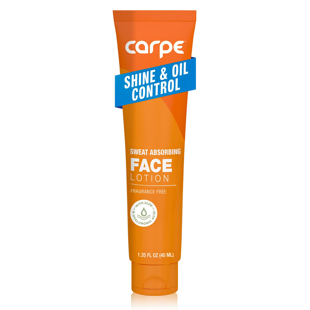 Carpe Sweat Absorbing Face Lotion bottle demonstrates fragrance-free matte finish