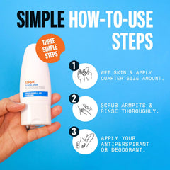 Carpe underarm exfoliator designed for sensitive areas and deodorant coverage.