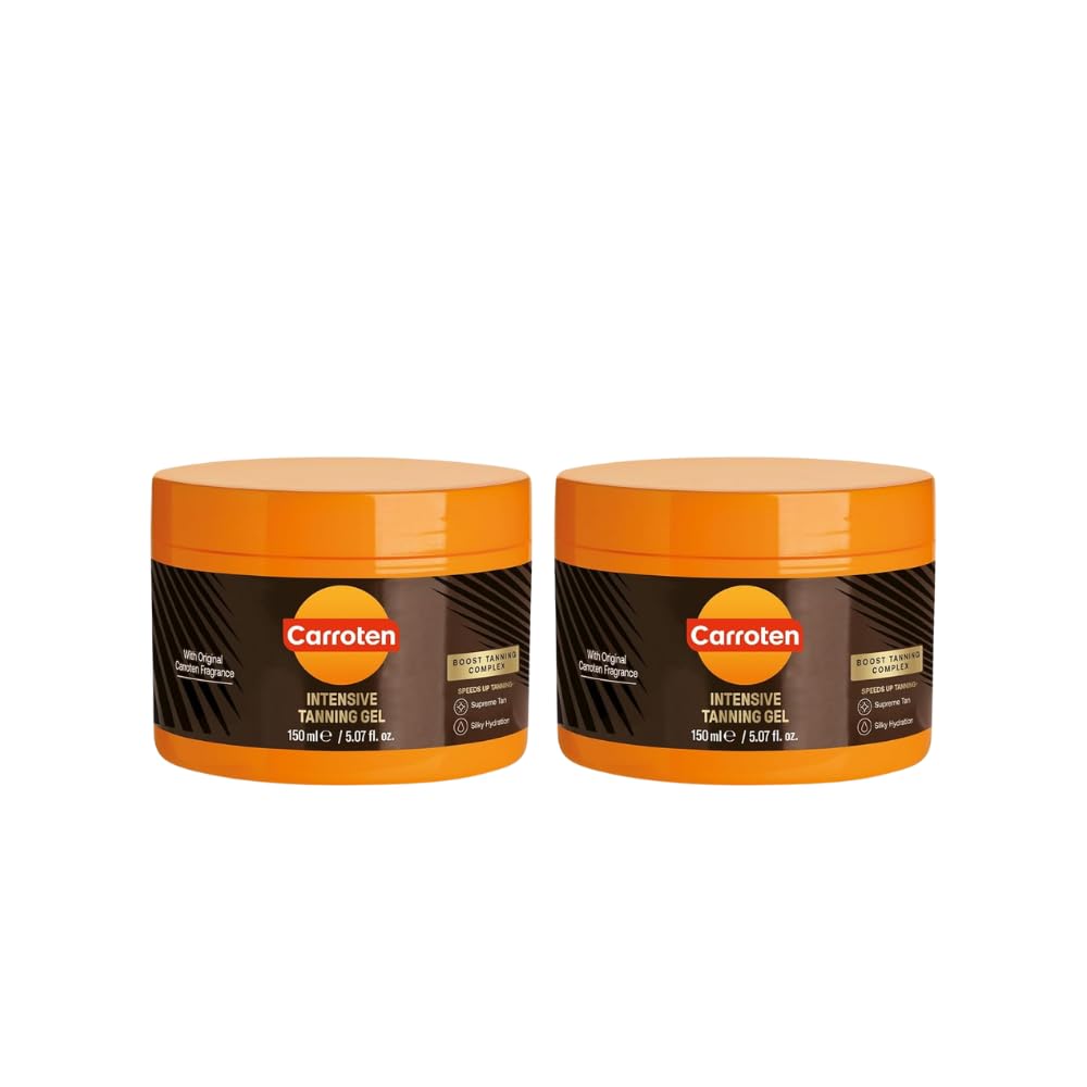 Carroten Intensive Tanning Gel bottle front shows quick bronze potential