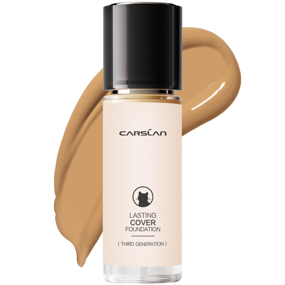 CARSLAN Lasting Cover Foundation bottle closeup with smooth matte finish.