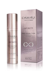 Casmara Infinity Cream bottle close-up highlighting its silky texture and firming potential.