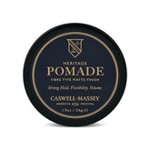 Caswell-Massey Fiber-Style Hair Pomade jar demonstrates natural matte styling.