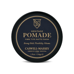 Caswell-Massey Fiber-Style Hair Pomade jar demonstrates natural matte styling.