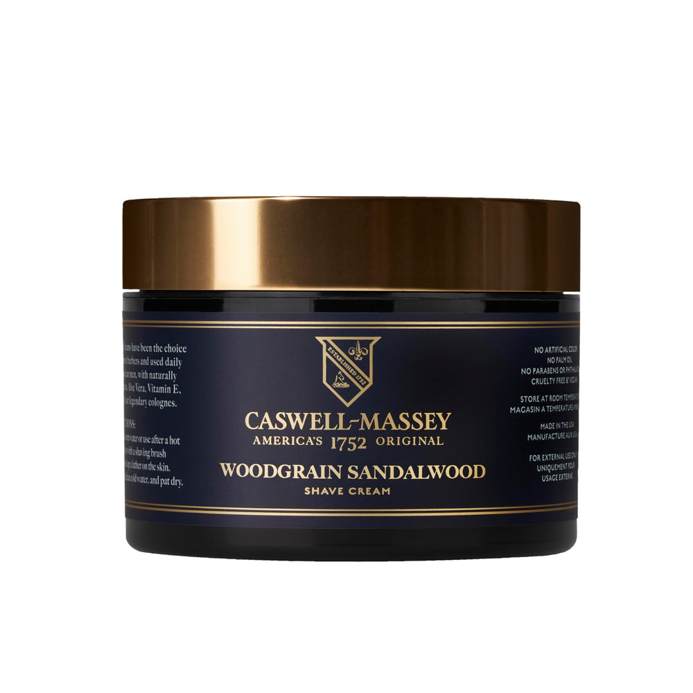 Caswell-Massey Heritage shave cream bottle on vanity for a smooth daily shave.