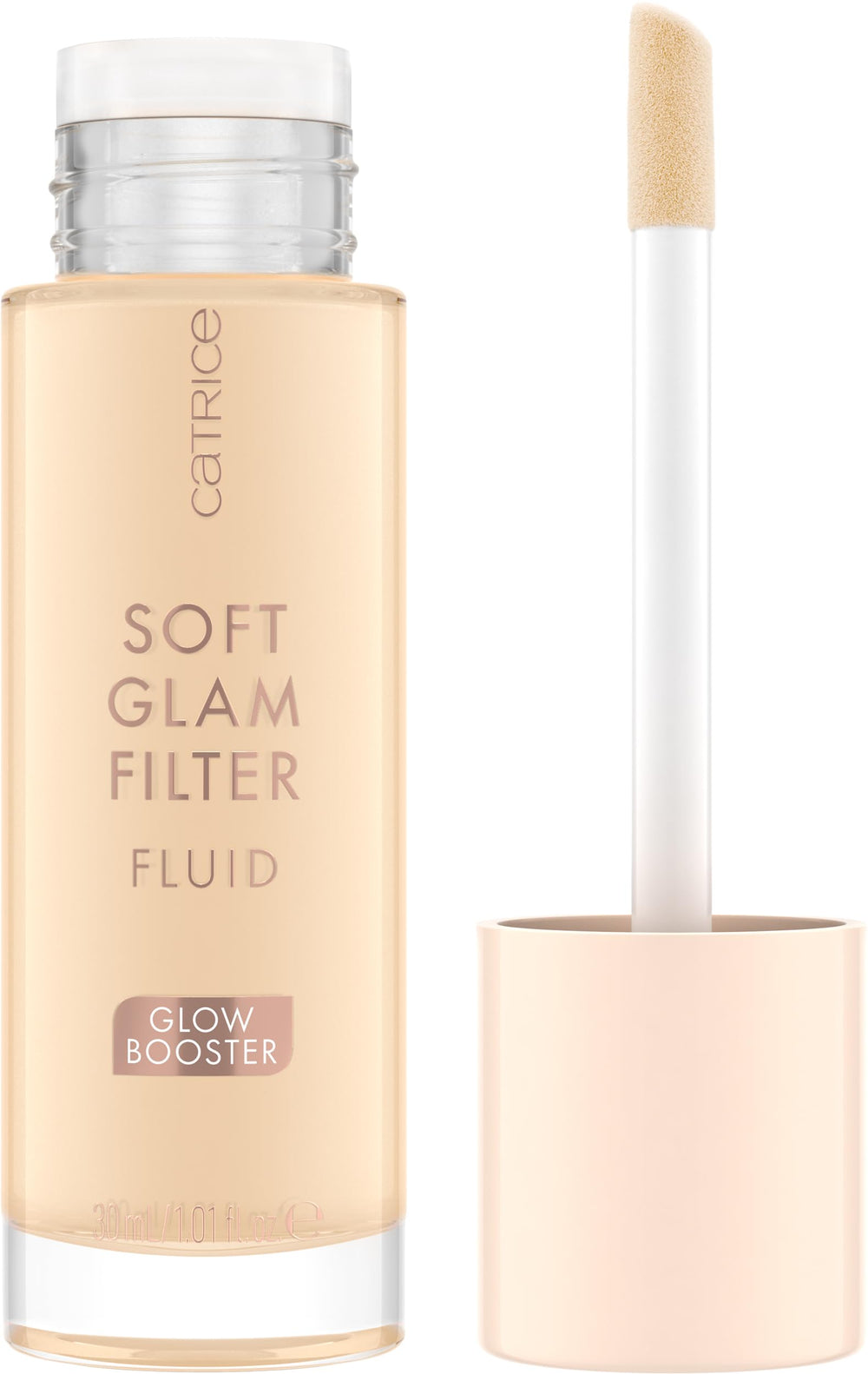 Catrice Soft Glam Filter Fluid bottle close-up showing a luminous base option