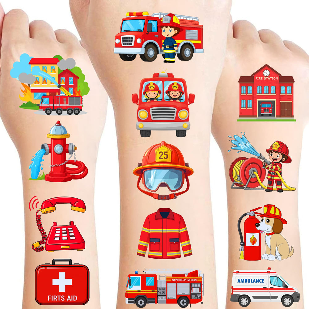 CAVALATAT firetruck tattoos set ready for party bags and kids fun