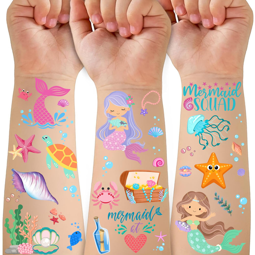 CAVALATAT mermaid tattoos 50-piece pack for vibrant kids' party fun.