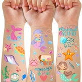 CAVALATAT mermaid tattoos 50-piece pack for vibrant kids' party fun.