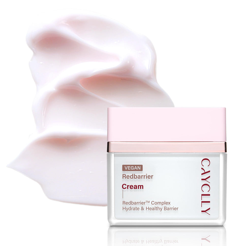 CAYCLLY Redbarrier Cream front packaging highlights vegan skincare for firming and hydration