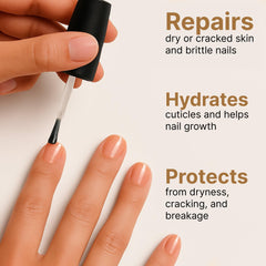 C CARE Cuticle Oil close-up on nails shows softened cuticles.