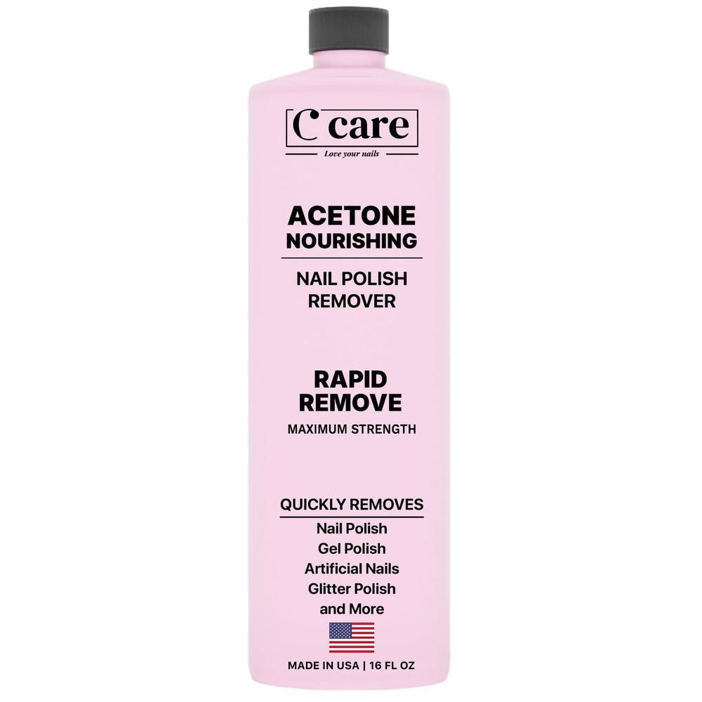 C CARE Nourishing Acetone Nail Polish Remover bottle shown for easy at-home polish removal