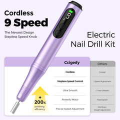 Ccigedy cordless nail drill with USB-C recharge for long sessions on the go.