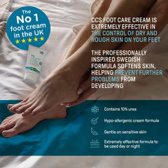 CCS Foot Care Cream 60ml texture close-up highlighting creamy formula for soft feet.