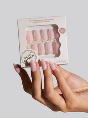 Celebritips Salon U-ltimate nails in use on short almond shape demonstrate durable wear.
