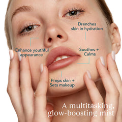 Close-up of Celgen mist being sprayed onto the skin for a light refresh
