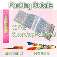 Celinabella laser silver tinsel clip-in long 24 inch length blends with extended hairstyles.