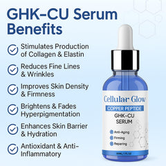 Cellular Glow Copper Peptides Serum dropper highlighting hydration and plumping benefits.