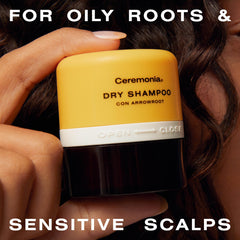 Close-up of oil-absorption action from Ceremonia dry shampoo.
