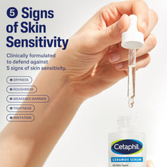 Close-up of Cetaphil Ceramide Serum ingredients sheet highlighting ceramides and centella asiatica