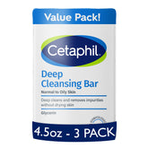 Cetaphil Deep Cleansing Bar pack of 3 for face and body, gentle cleansing.