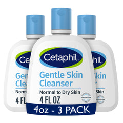 Cetaphil Gentle Skin Cleanser bottle front shows fragrance-free formula for sensitive skin.