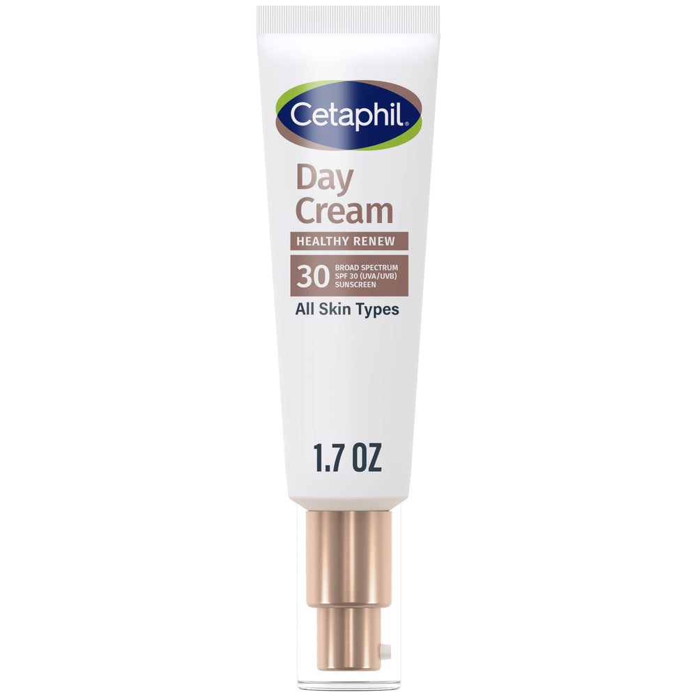 Cetaphil Healthy Renew Day Cream SPF 30 bottle shows daily sun protection and hydration.