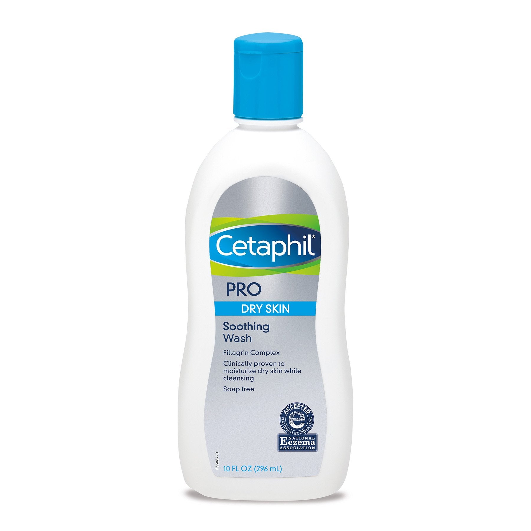 Cetaphil Pro Soothing Wash bottle pour demonstrates gentle cleansing for dry skin.