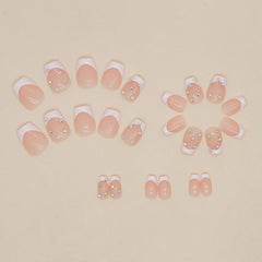 CEWEWP 24pcs short nails with rhinestone design add subtle sparkle for special occasions.