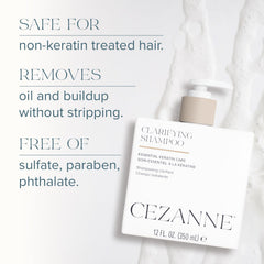 Cezanne Clarifying Shampoo packaging highlights paraben-free and cruelty-free formula