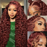 Cfaimity reddish brown deep wave lace front wig front view with natural parting