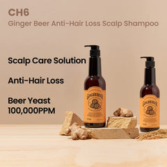CH6 Ginger Beer Shampoo label shows key ingredients for hair vitality