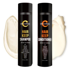 Challenger Hair Keep shampoo bottle highlighting active ingredients for scalp care