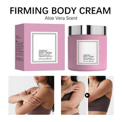 Champagne Moisturizing Firming Body Creme texture close-up highlights silky, non-sticky feel for daily care.