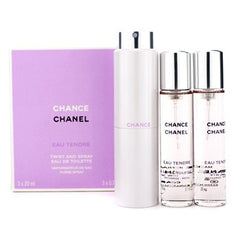 CHANEL Chance Eau Tendre Twist & Spray travel set with three 20ml vials for on-the-go fragrance