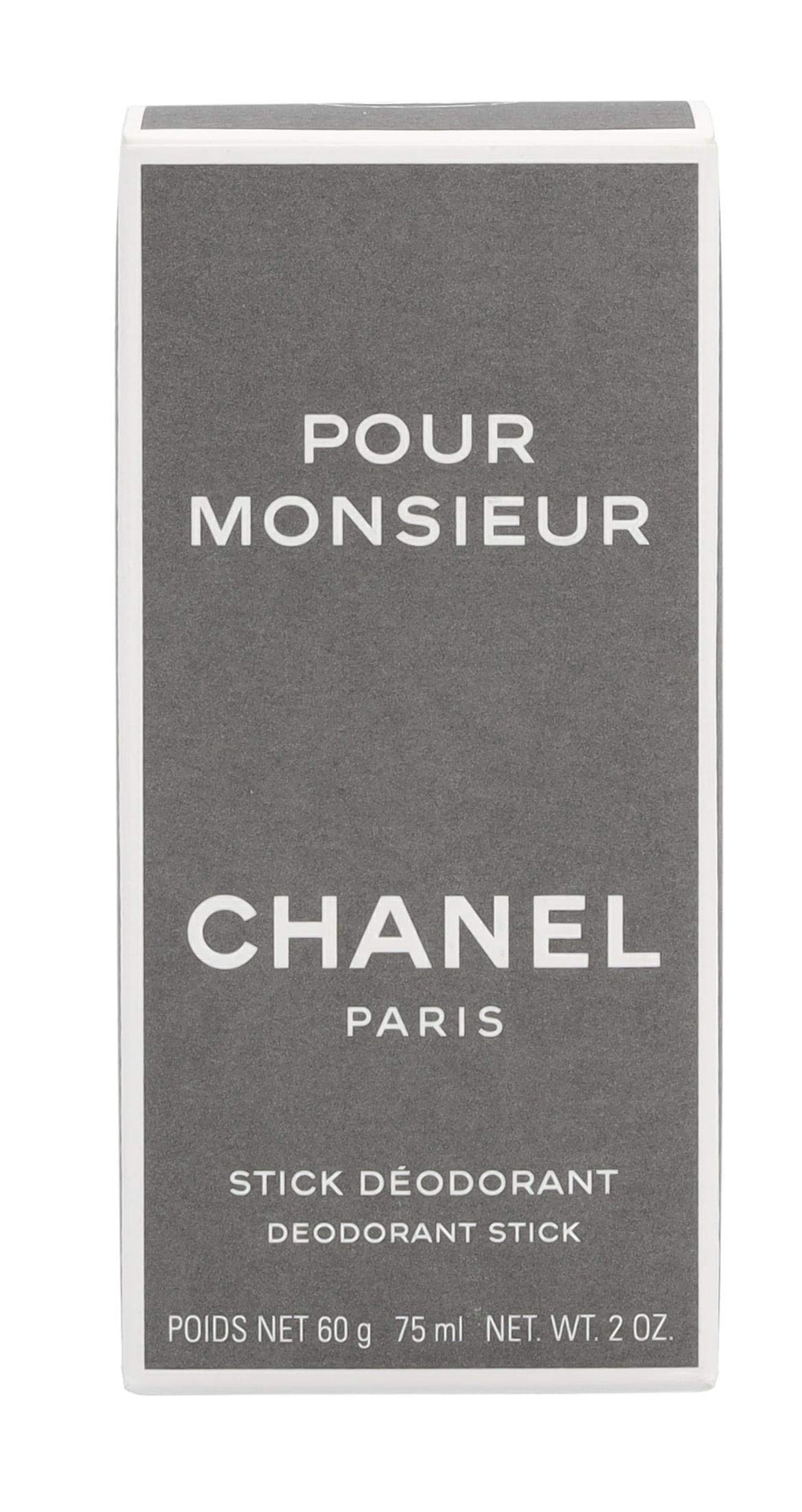 CHANEL Pour Monsieur deodorant stick packaging close-up for daily premium grooming.