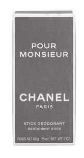 CHANEL Pour Monsieur deodorant stick packaging close-up for daily premium grooming.
